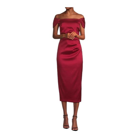 Aidan Mattox Dresses & Skirts - Aidan Mattox dress stretch Mikado off the shoulder midi red size 2